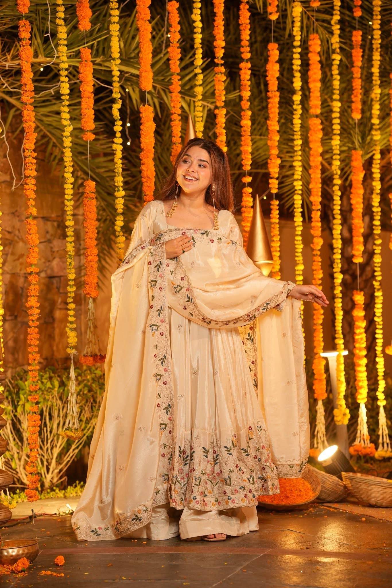 The Radiant Mustard Botanical-Hem Anarkali